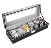 Watch Box for Men&comma;Organizer 6 Slot Watch Display Case&comma;Men Jewelry Box Storage Case&comma;Lined with Soft Velvet and Holder Organizer for Women -6 Slot&comma; Black