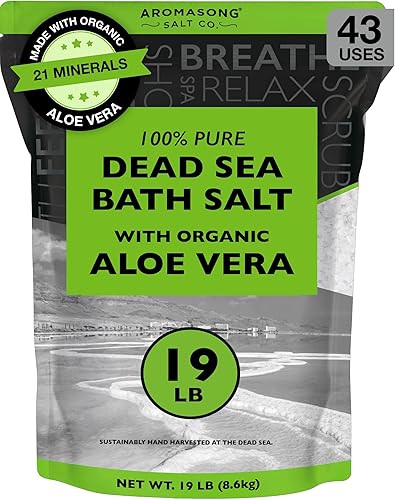 Aromasong Sal del Mar Muerto con aloe vera orgánico, sales de baño de spa, paquete resellable fino a granel de 19 libras, 100% pura y natural,