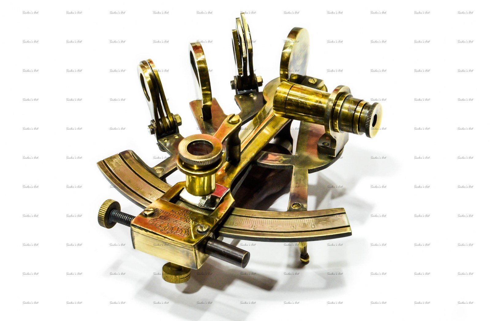 Antique Brass Nautical Sextant with Wooden Box