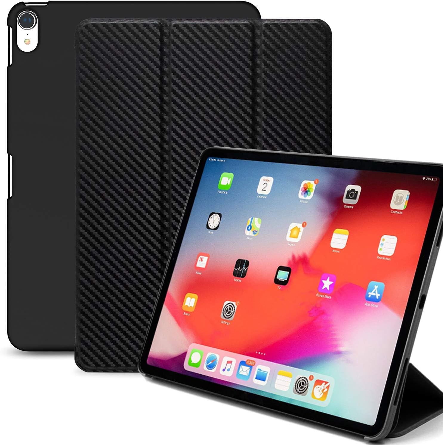 KHOMO iPad Pro 11 Inch Case (Released 2018) - Dual Super Slim Cover with Rubberized Back and Smart Feature (Carbon Fiber)