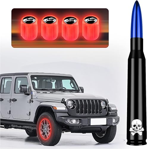 Antena de bala para automóvil y camión nueva combinación genial Tapones luminosos para válvulas de automóvil, accesorios de decoración exterior de