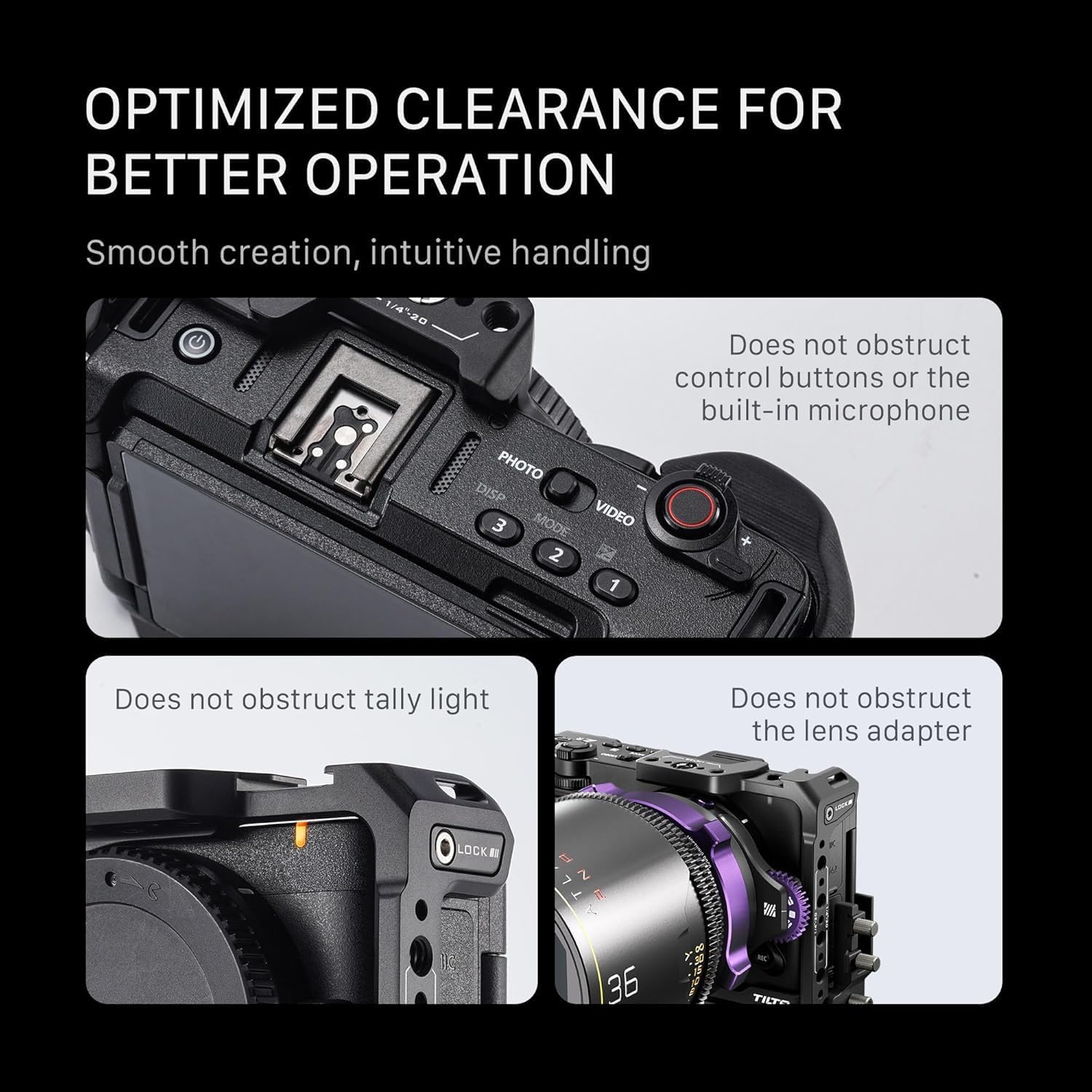 Tilta Camera Cage Base Kit Compatible with Nikon ZR | Modular Design | Features Xeno Top Handle, Cable Clamp, Cold Shoe Receiver | 1/4"-20 and 3/8"-16 Mounting Points | Black