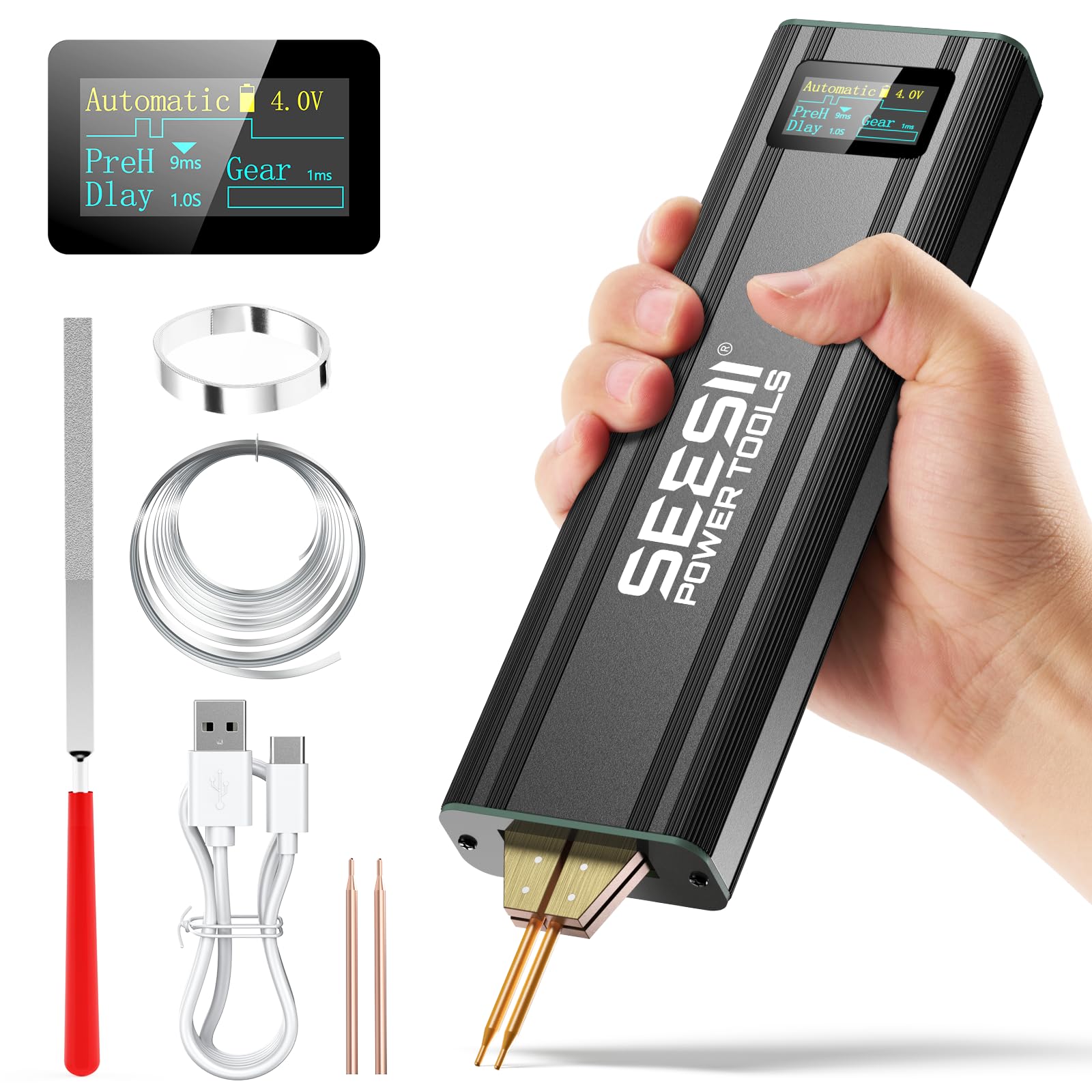 SEESII Soudeur par Points: Soudeuse par Points avec Batterie pour Feuilles de 0,1-0,2 mm Nickel, OLED Coloré et Protections de Sécurité Intégrées, Conception Intégrée