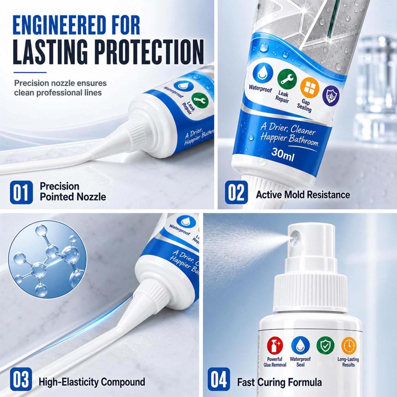Kit de eliminador de adhesivo y sellador impermeable para baño (3PCS)