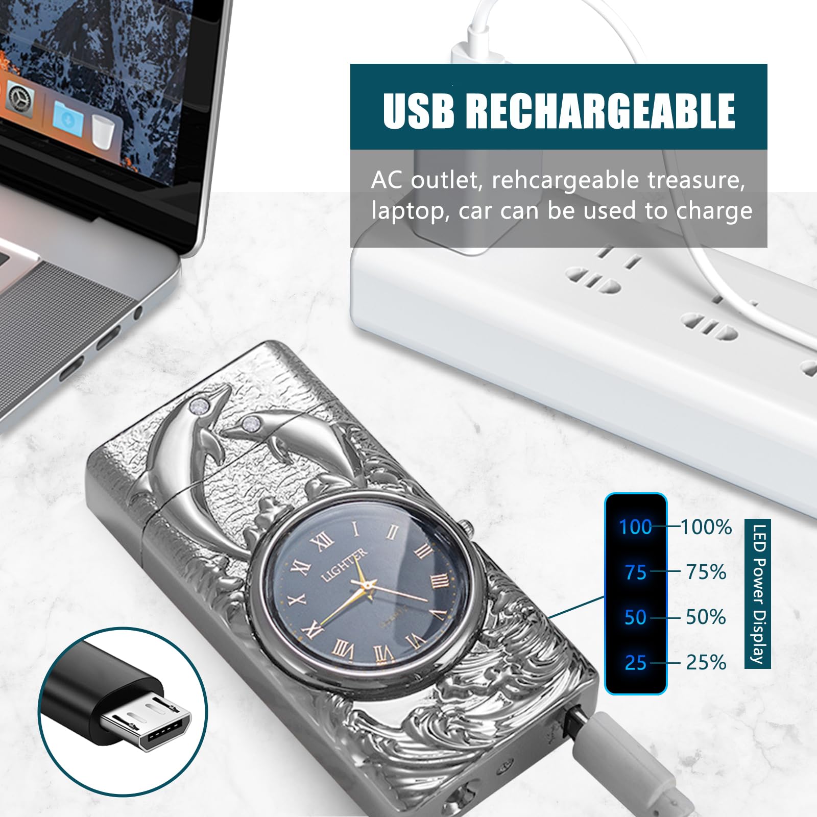 1/2 Pcs Portable Lighter Windproof USB Rechargeable Lighter Touch