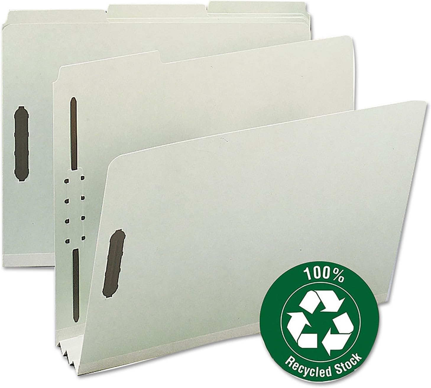 Smead 100% Recycled Pressboard Fastener File Folder, 2 Fasteners, 1/3-Cut Tab, 3" Expansion, Letter Size, Gray/Green, 25 per Box (15005)