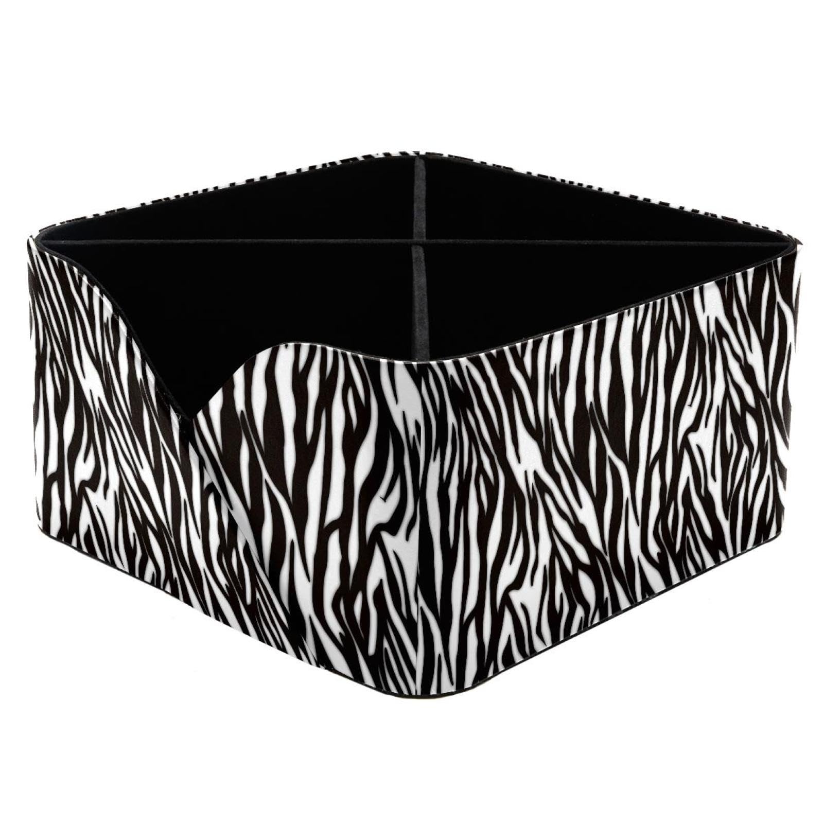 KengjuTesu Zebra Print Desktop Organizer Pen Holder, Rectangular Pencil Cup for Office, Study and Makeup Stations