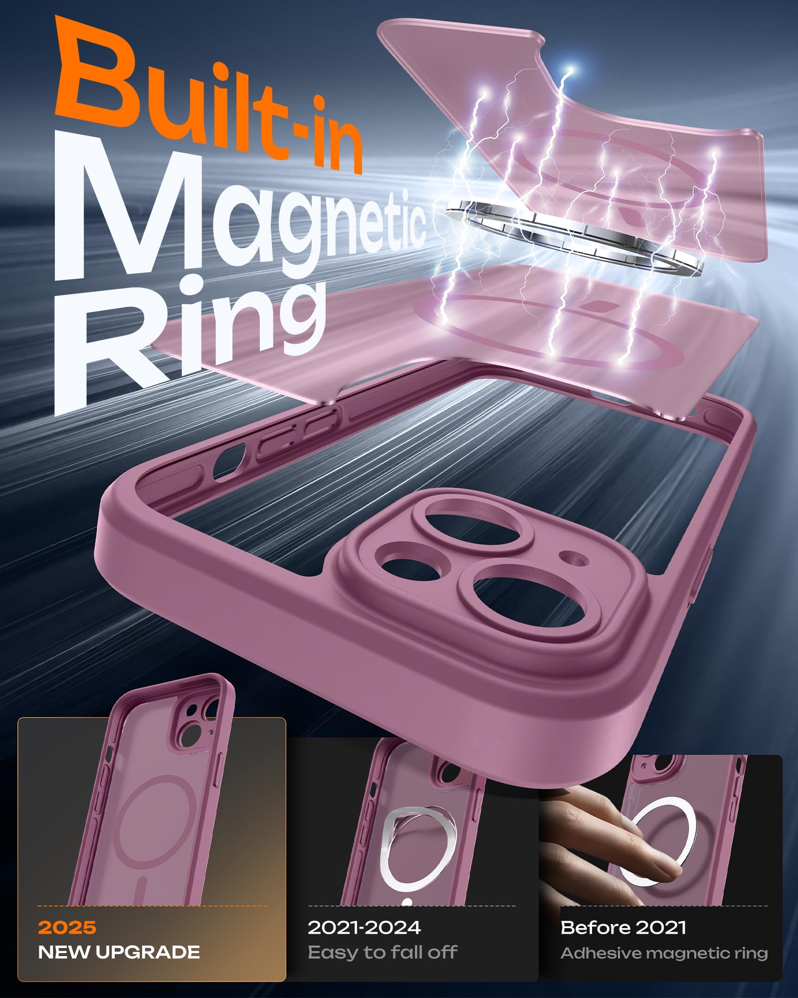 TOCOL Cover Magnetica per iPhone 15 6,1 Pollic, Compatibile con MagSafe, Protezione Fotocamera Integrata, Custodia Antiurto Traslucida Opaca, Lilla Viola