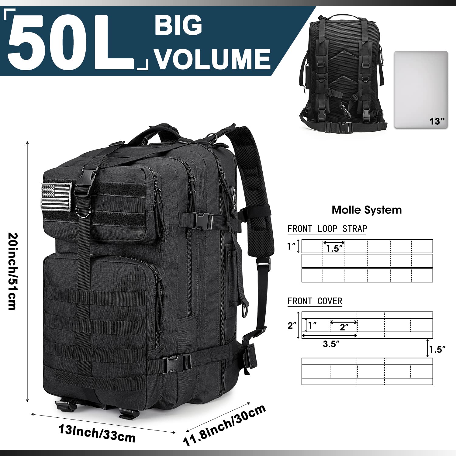 G4Free - Zaino tattico militare, 40 l, impermeabile, per escursionismo, campeggio, trekking, caccia