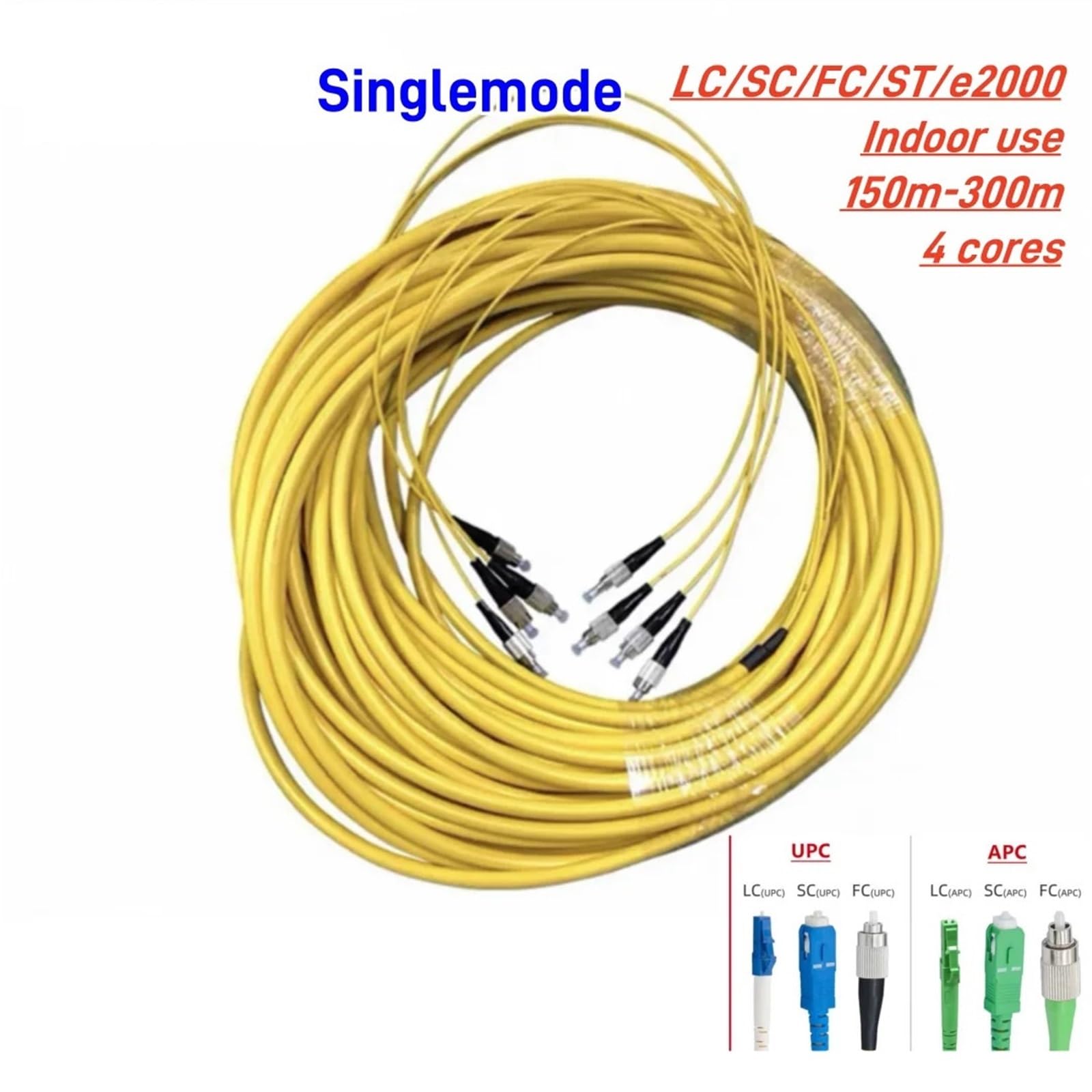 Câble de brassage fibre optique monomode LC-LC 4 cœurs 150-300 m, 200-250 m, SC FC ST E2000 SM, faisceau 4C(200m SC-SC)