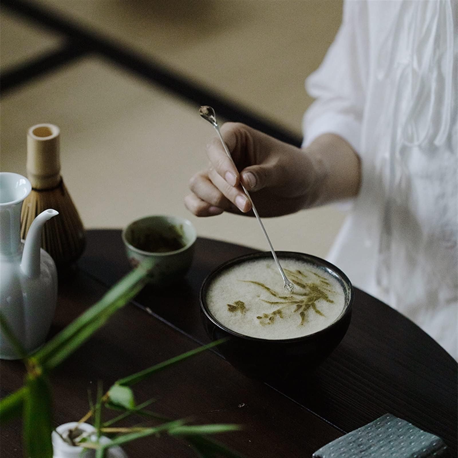 Tea Bowl, Matcha-Tee-Set,Dynastie Matcha Set Fait à la Main en céramique de Bambou, Japonais Traditionnel Matcha Balai Set pour Les débutants Amateurs de thé Matcha Set de balais