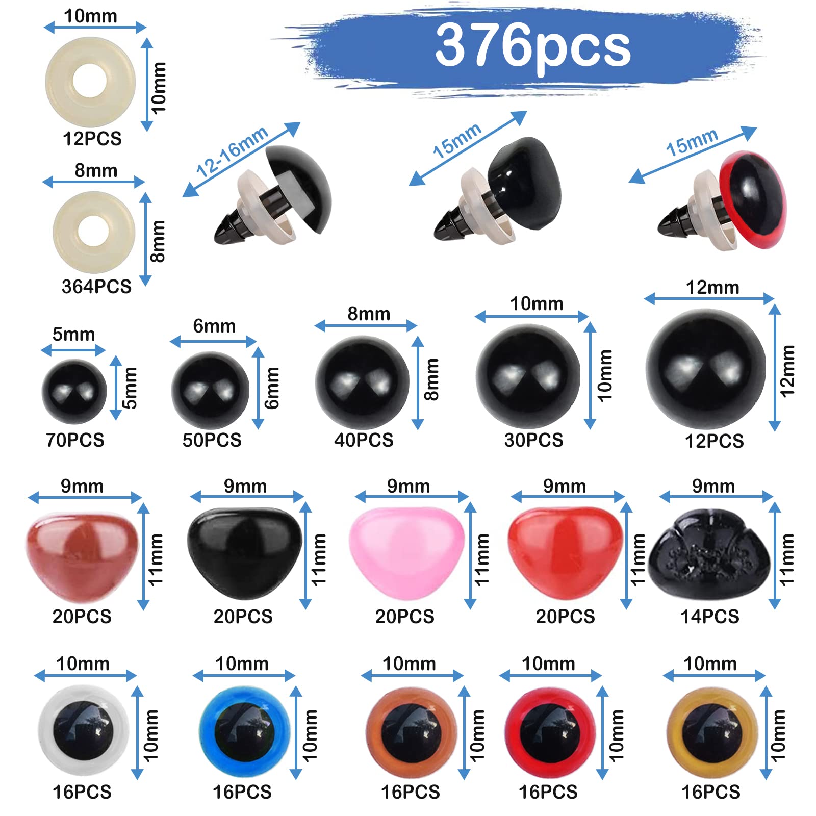 Set 150 Pezzi Occhi E Nasi Sicurezza Per Peluche - Con Rondelle E Uncinetto