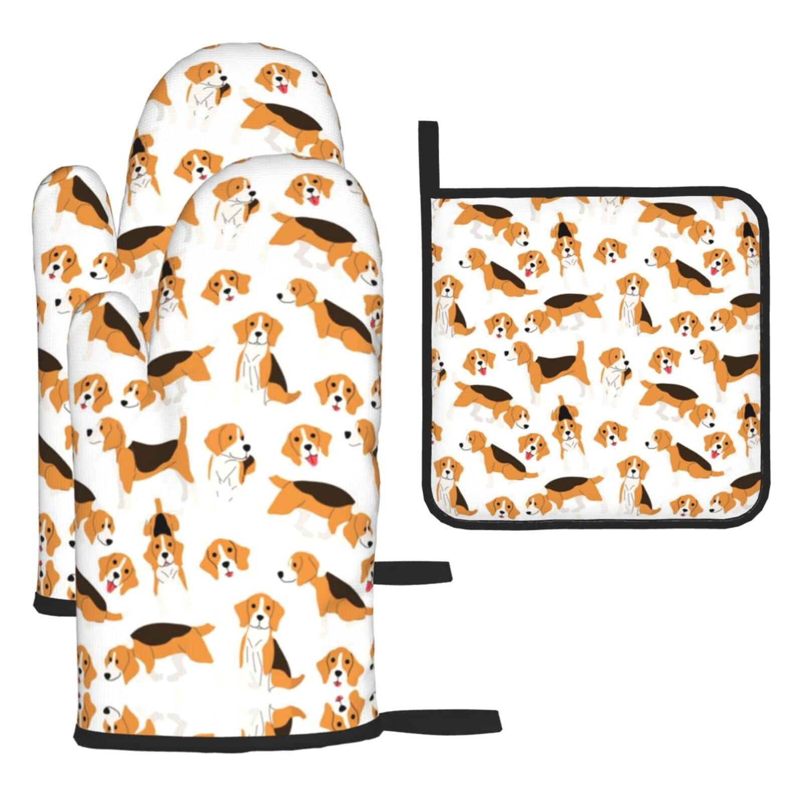 Dog Oven Mitts and Pot Holder Kitchen Set for Grilling, Cooking, Baking, Heat Resistant