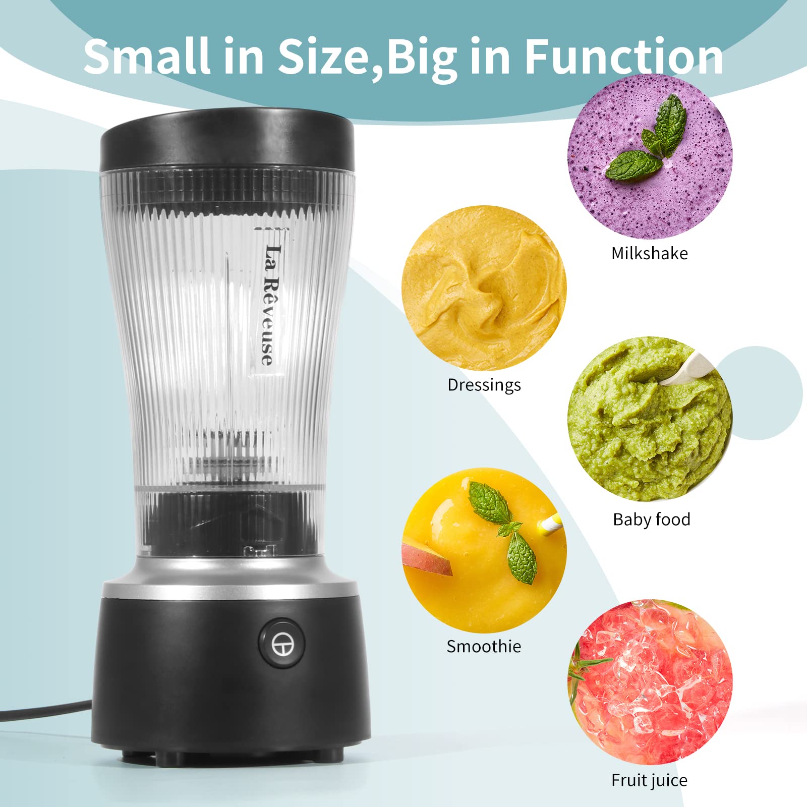 Licuadora de tamaño personal de 250 vatios de potencia para batidos, licuados, condimentos, salsas con taza portátil de 15 onzas, sin BPA 5