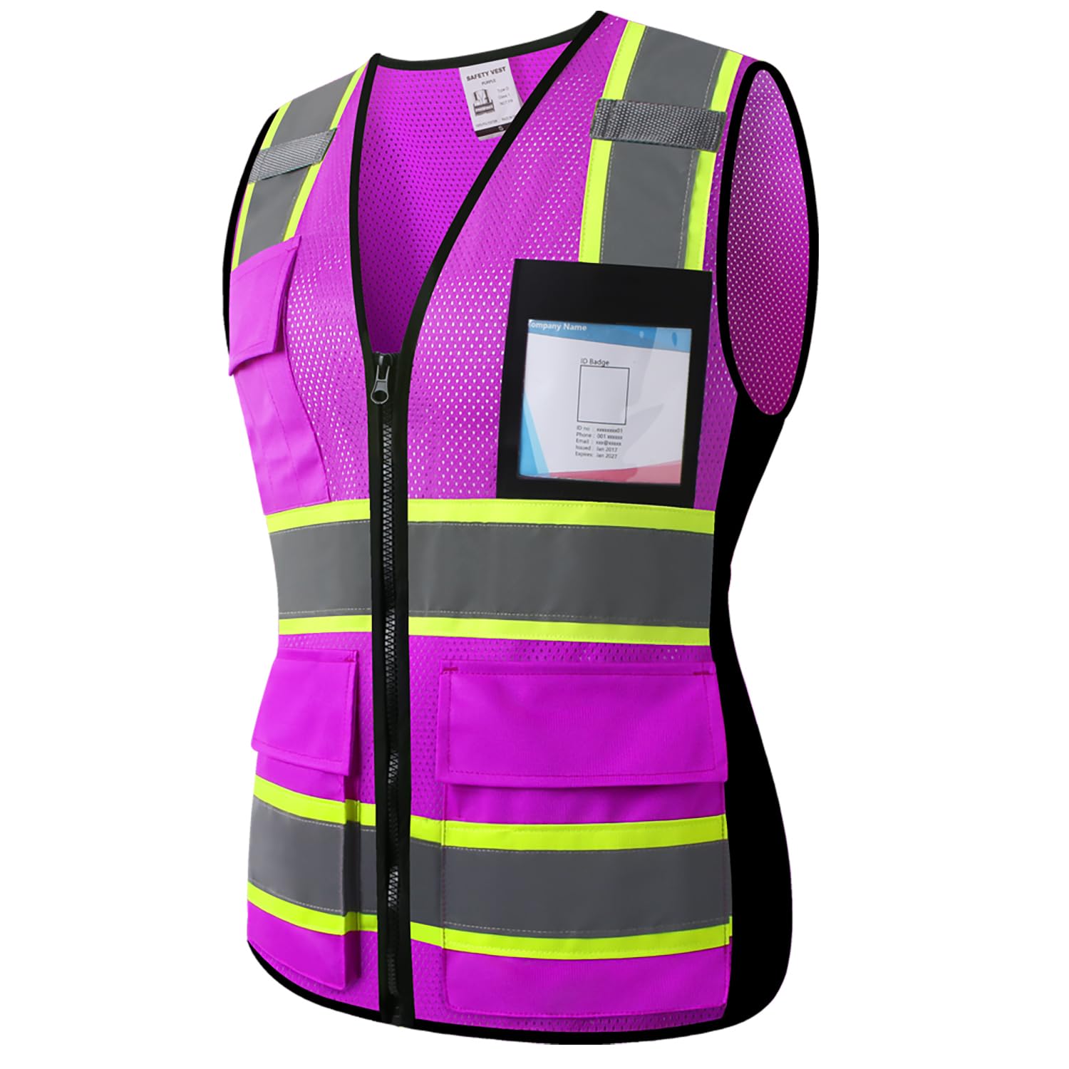 Kazsaifo Safety Vest for Women with 8 Pockets and Zipper Women High Visibility Reflective Mesh Work Vest Meets ANSI/ISEA Standards(KZW-Purple,M)