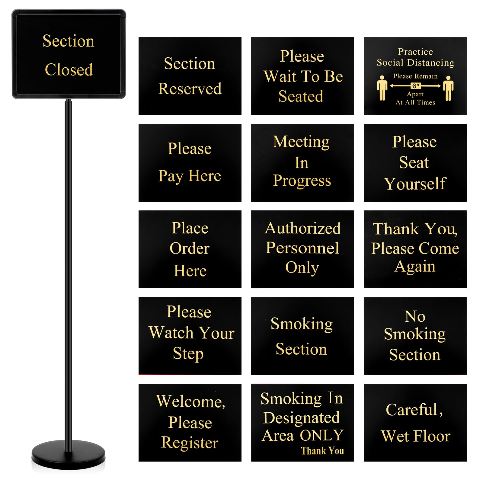 Wenqik Hostess Stand for Restaurant Entrances with 9 Inserts 11 x 14 Inch Restaurant Sign Holder with a Base Sturdy Versatile Yard Sign Holder Advertising Business Store Floor, Black