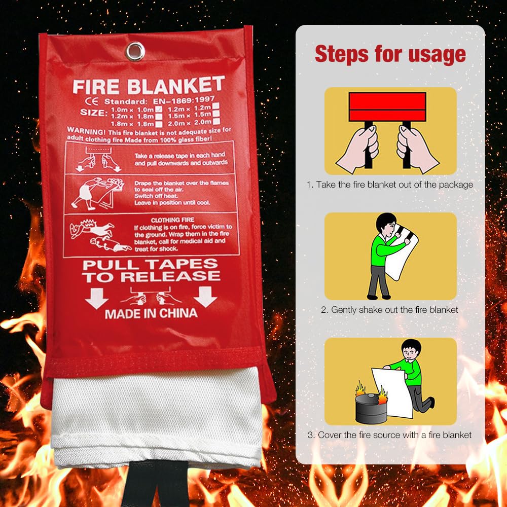 2 Coperte Antincendio 100x100 Cm - DIN EN 1869:2019, Per Cucina E Campeggio - Foto 5