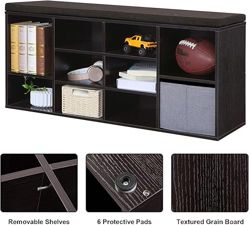 Miniatura 60 de VASAGLE - ULHS15BX Banco para guardar zapatos, con cojín y 15 compartimentos, mueble para almacenar calzado que soporta hasta 440 libras, para el