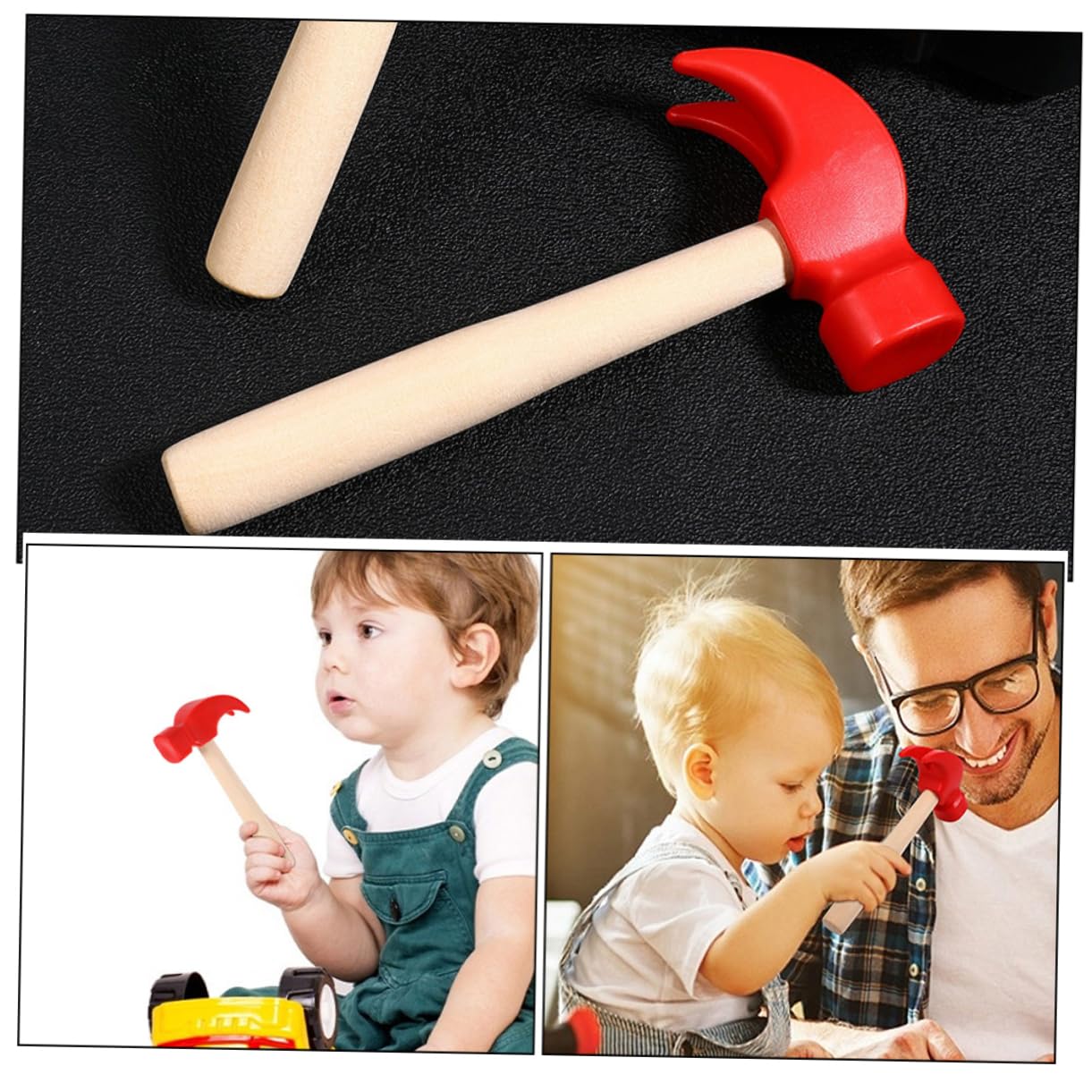 HOOTNEE 5pcs Wooden Hammer for Montessori Fine Motor Skill Development Safe Simulation Hammering Play Tools Enhances Hand Eye Coordination