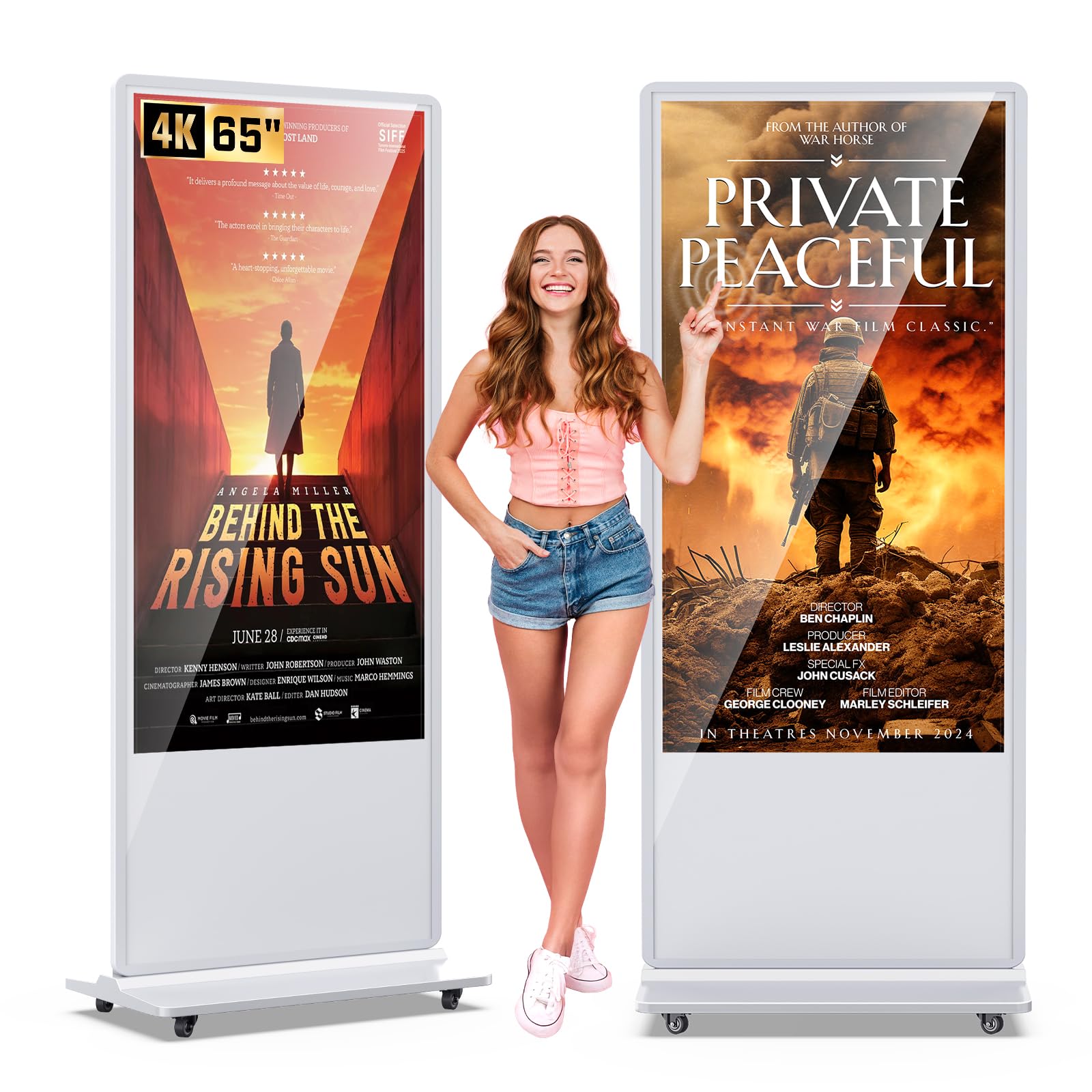 MWE 65 Inch 4K Touchscreen Kiosk, Indoor Floor Standing Digital Signage Display, Advertising Display LCD Kiosk, Interactive Display Poster Android OS with Auto Media Player, HDMI/USB/WIFI, White