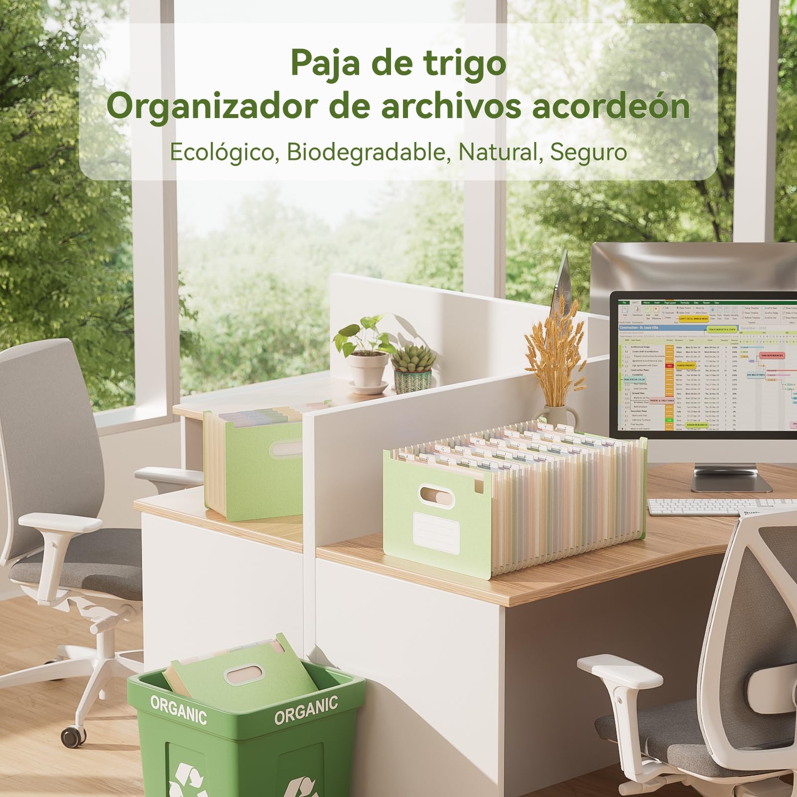 EcoStash Carpeta Clasificadora Acordeón 26 Bolsillos Archivador A4 Paja de Trigo Clasificador Documentos Expandibles Vertical Libre de BPA Verde Menta