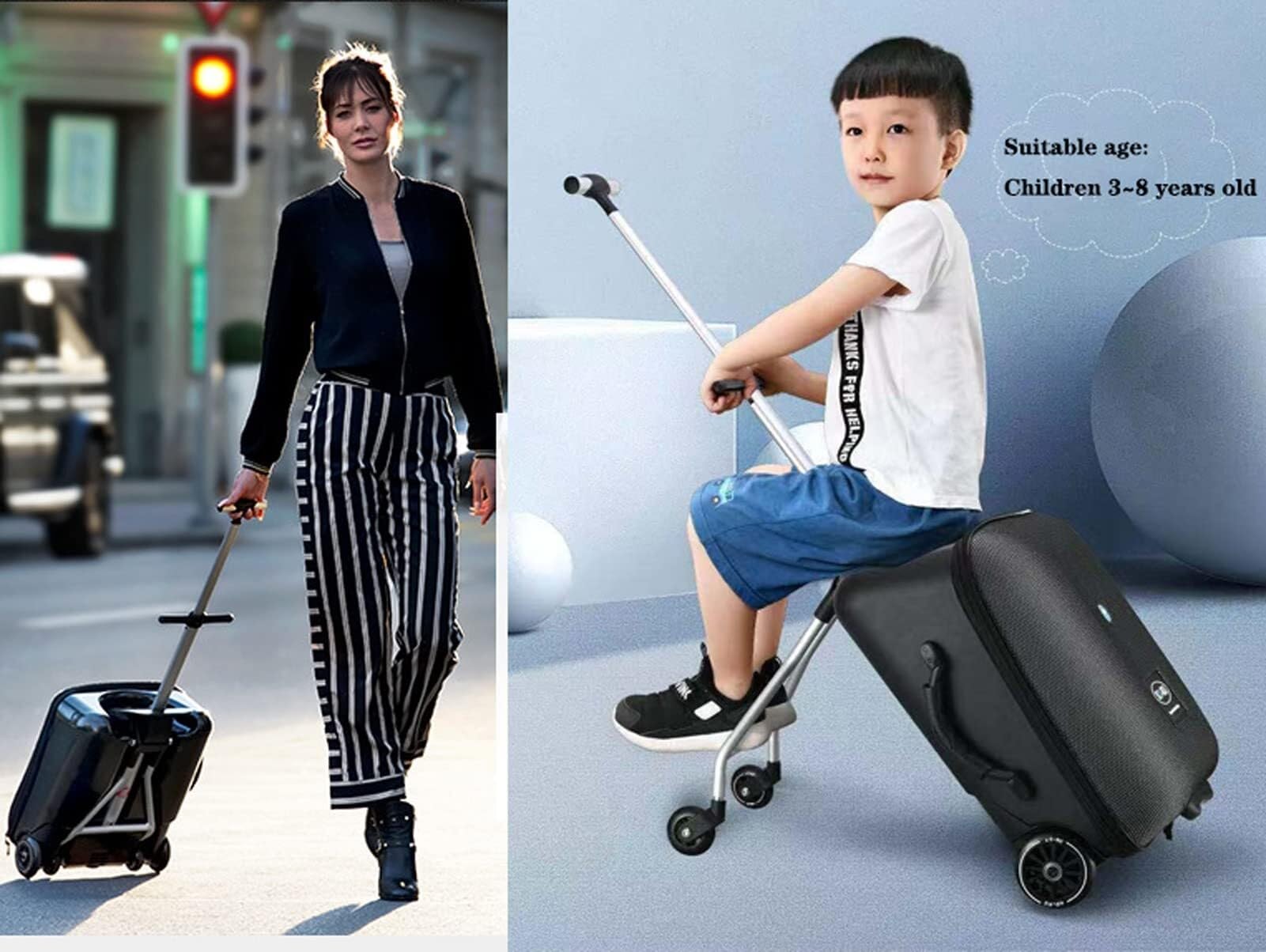 Sit on Scooter Bagaż - Kreatywna walizka podręczna na kółkach do podróży, trwała, lekka i wygodna konstrukcja dla dzieci i dorosłych, idealna na wakacje i przygody
