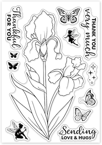 Miniatura 8 de GLOBLELAND Sellos transparentes de flores de iris para manualidades, álbumes de recortes, elfos, mariposa, silicona, sellos transparentes para hacer