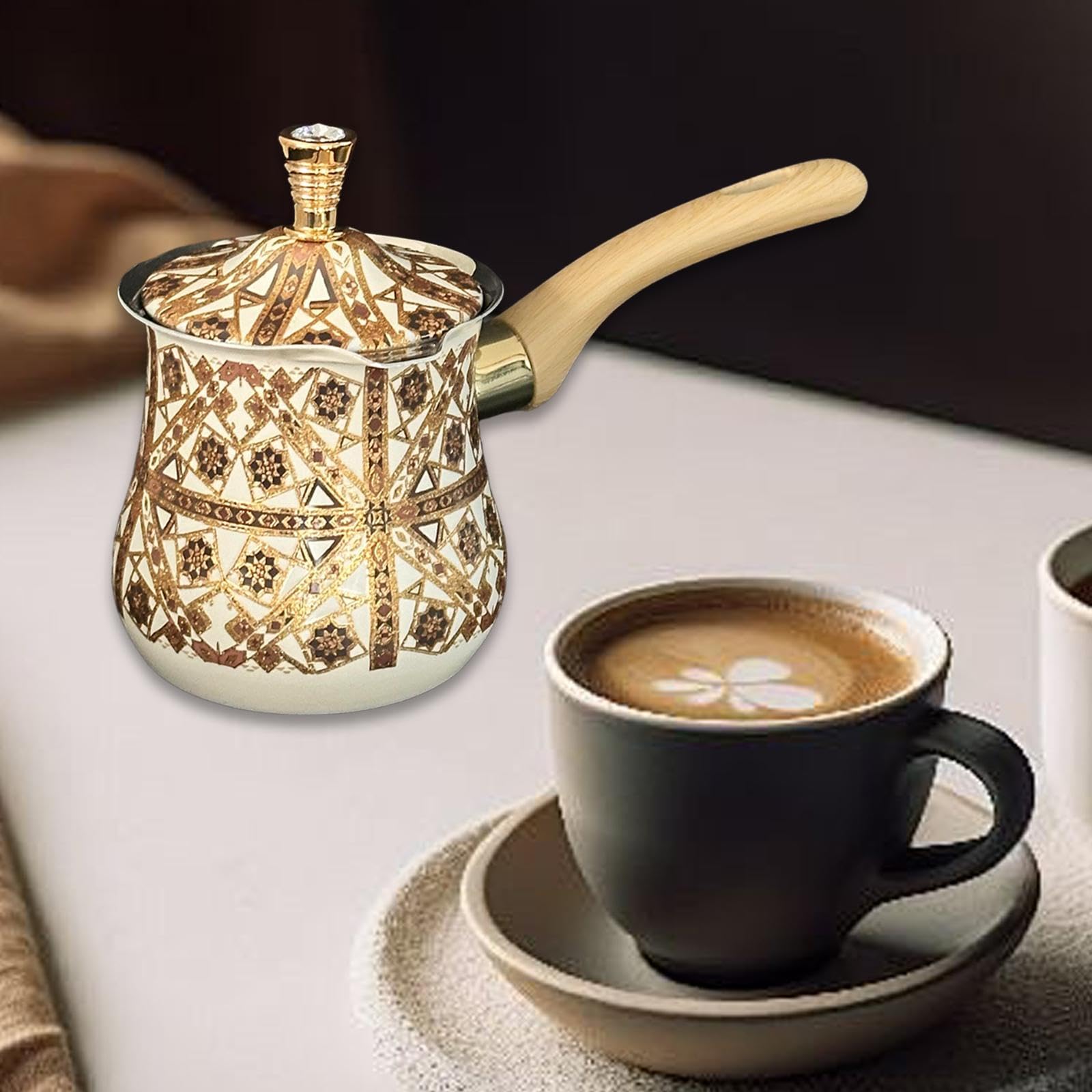 Generic Turkish Coffee Pot Butter Warmer Milk Pot Melting Butter and Chocolate Pot Heavy Duty, Brown Pattern, 720ml