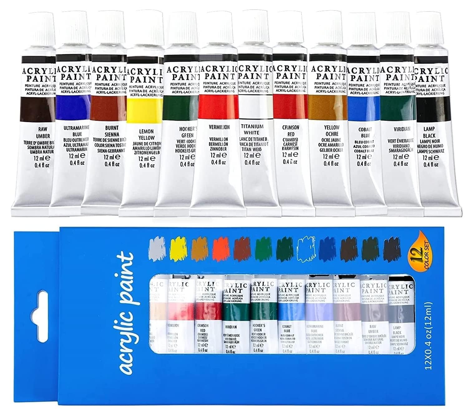 Acrylic Paint Kit, 12ml Vibrant Tubes, Artist Craft Set, Multicolor Creative Supplies for Drawing, DIY Artwork, School Hobby Projects, Professional Painting Essentials, 12-Color Pack