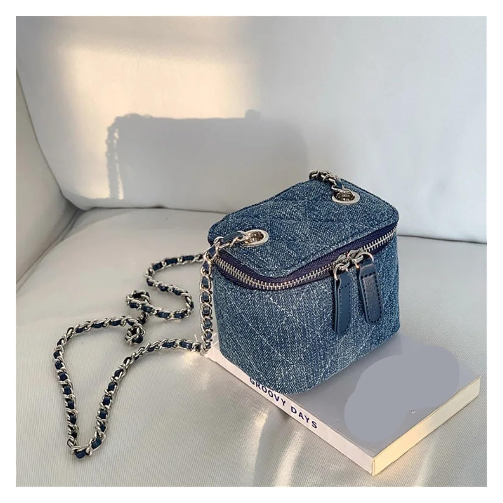 Borsa Jeans Donna Borsa a tracolla semplice in denim, stile retrò, mini, da donna, con singola, piccola, quadrata, a catena