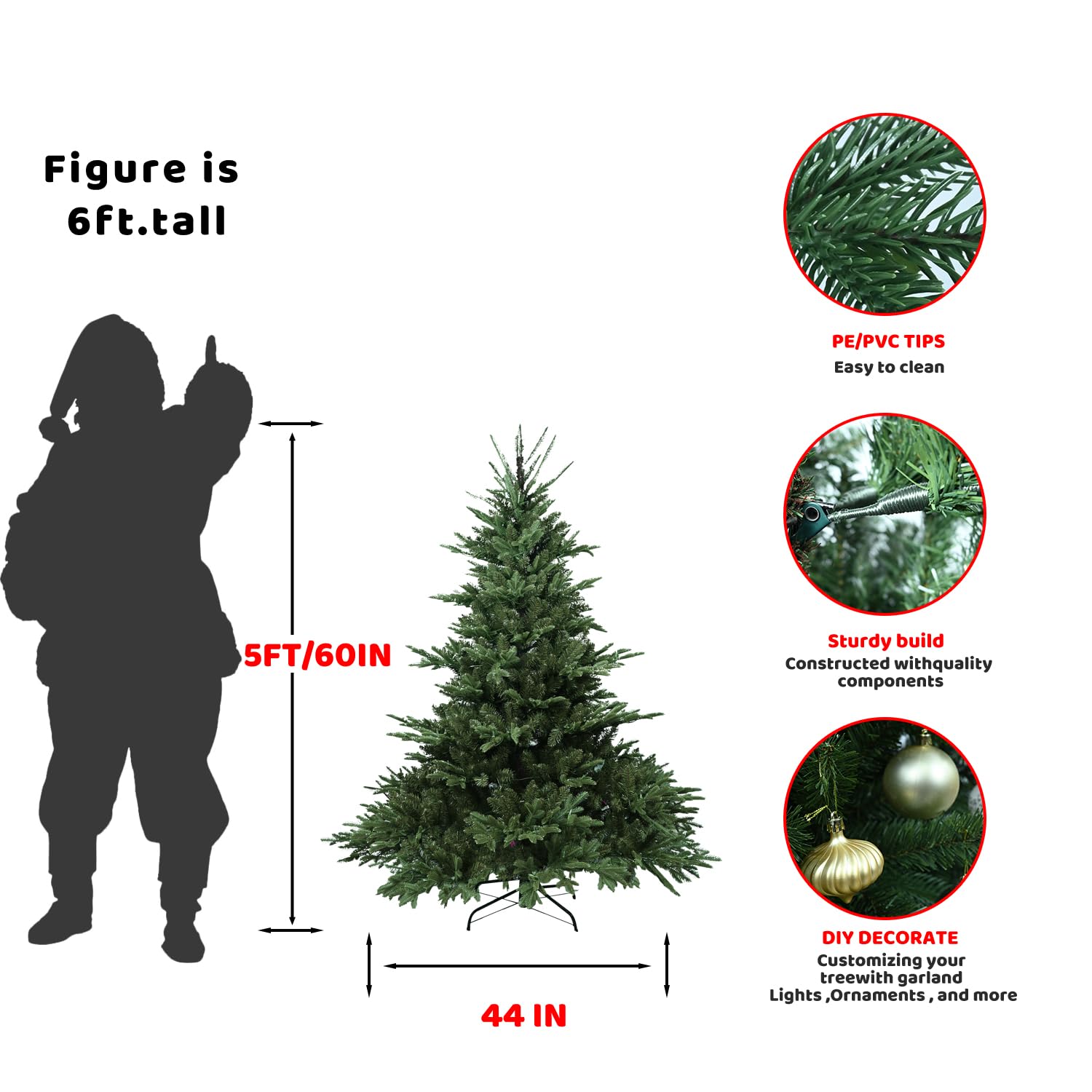 leheyhey 5FT Christmas Tree Simulate Nature Advanced Materials Premium Hinged Spruce Artificial Douglas Firs Treeï¼ŒChristmas Holiday Party Atmosphere Decoration New Year Celebration PE Xmas Tree