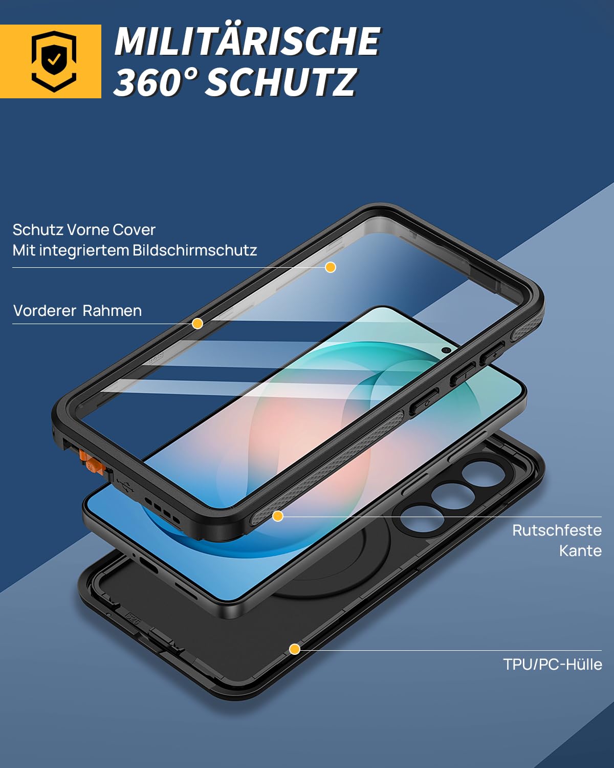 für Samsung Galaxy S26 5G Hülle Wasserdicht mit Ringhalterung Ständer, HandyHülle für Samsung S26 IP68 wasserdichte 360 Schutzhülle,Stoßfest Outdoor Panzerhülle mit Displayschutz,Schwarz