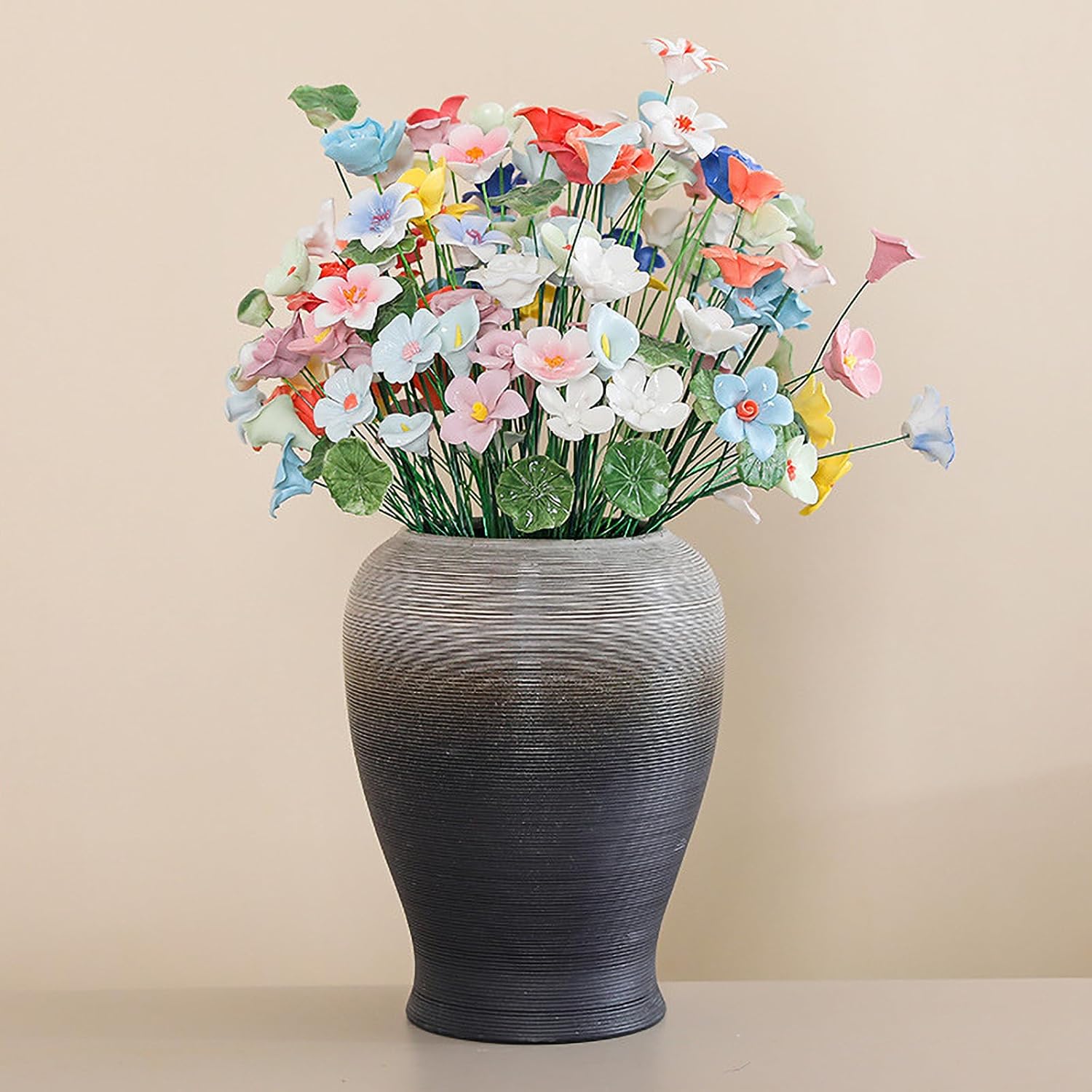 Set of 8 Handmade Ceramic Flowers,Porcelain Artificial Flower Leaf,Eternal Flower Decoration for Home Office Decor,Creative Desktop Vases,Wedding Decor (Multicolor A)