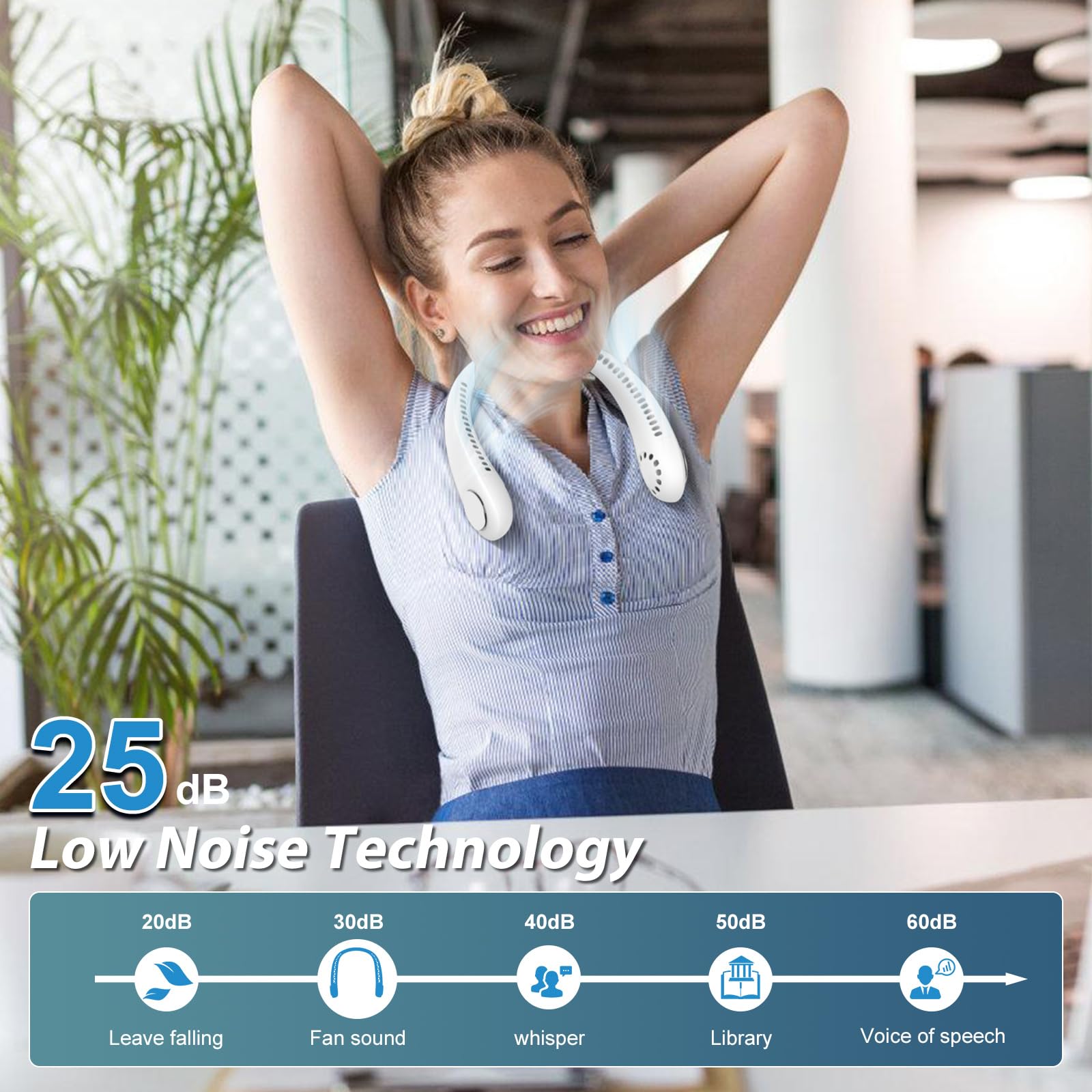 Ventilateur Portable, 3 Niveaux Réglables Ventilateur De Cou Sans Lame Rechargeable Par Usb