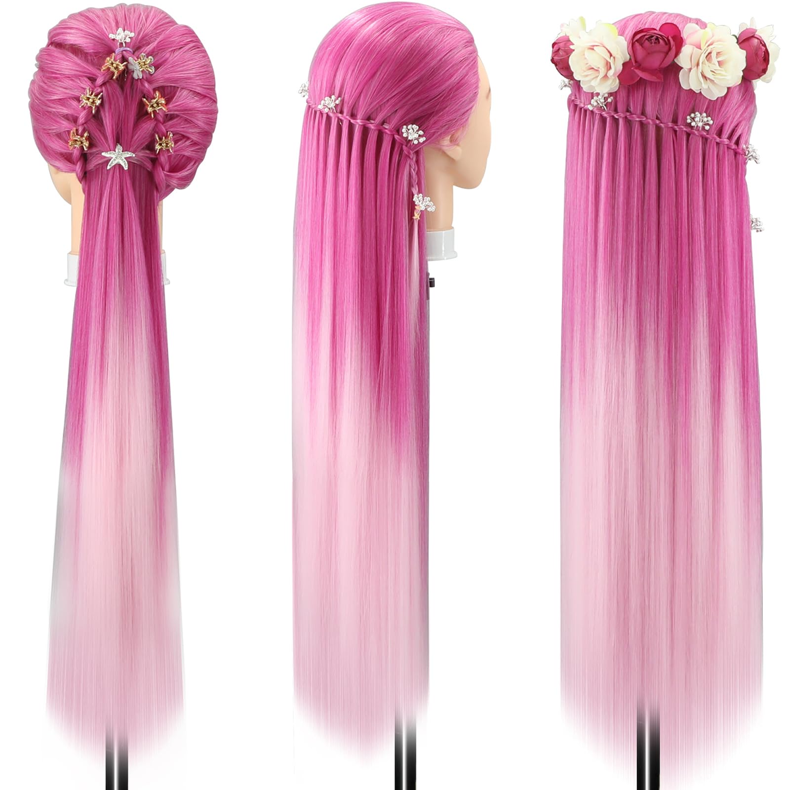 Styling Head 28 inch Training Head 100% Synthetic Fibres Hairdressing Head Hairdresser Training Heads with Free Clamp and DIY Braiding Set (MF) - Image 2