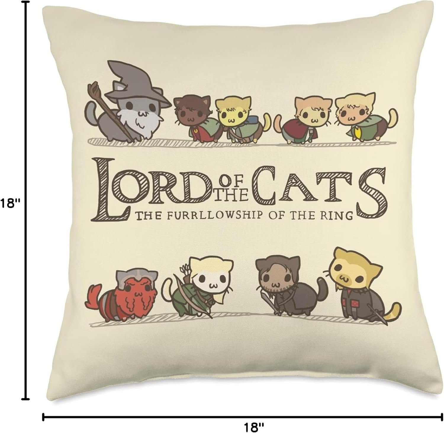 The Furrlowship of The Ring Cat - Lord of The Cats Throw Pillow