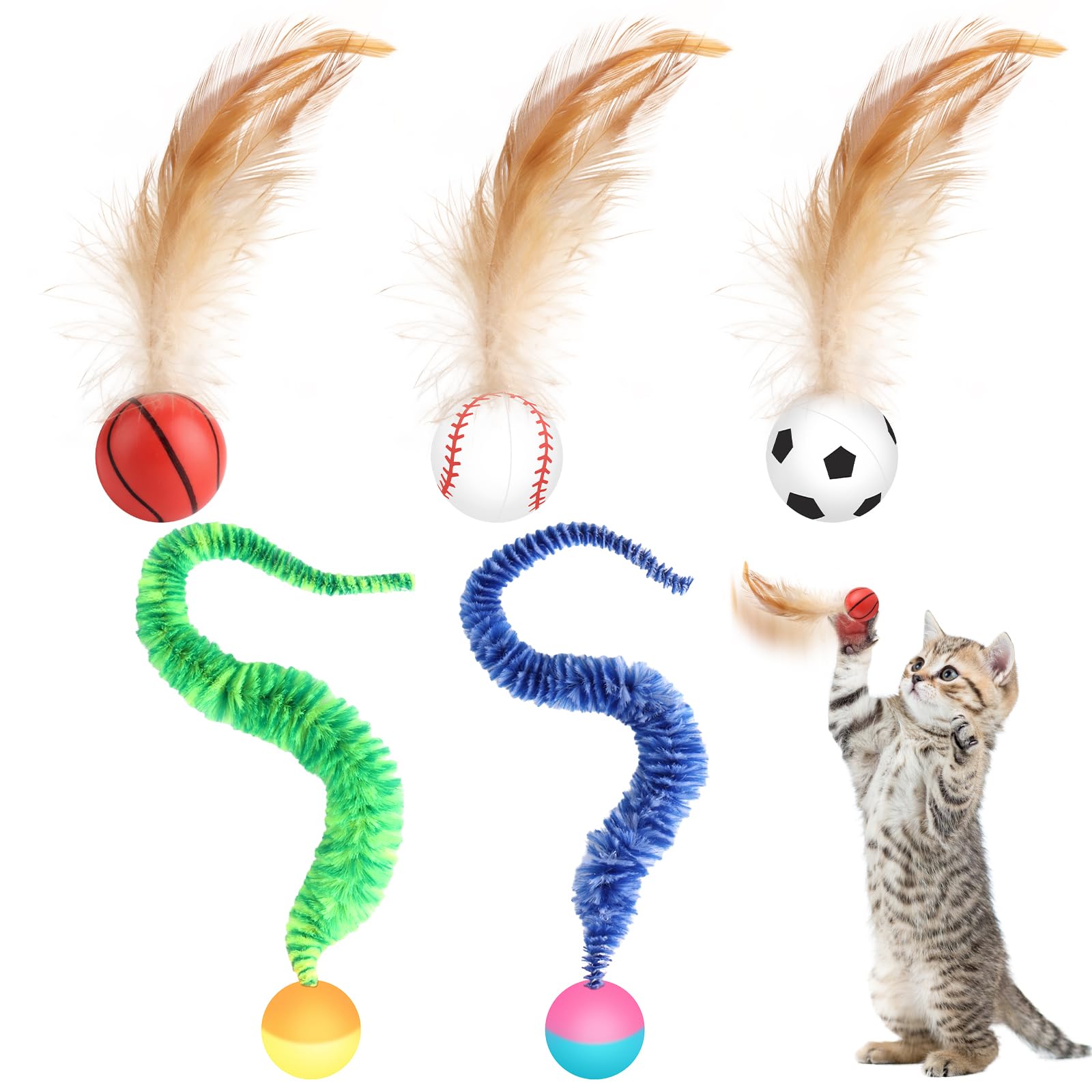 Pack of 5 Interactive Shuttlecock Toys for Cats, Rubber Interactive Cat Toy with High Elasticity and Tracking Sports