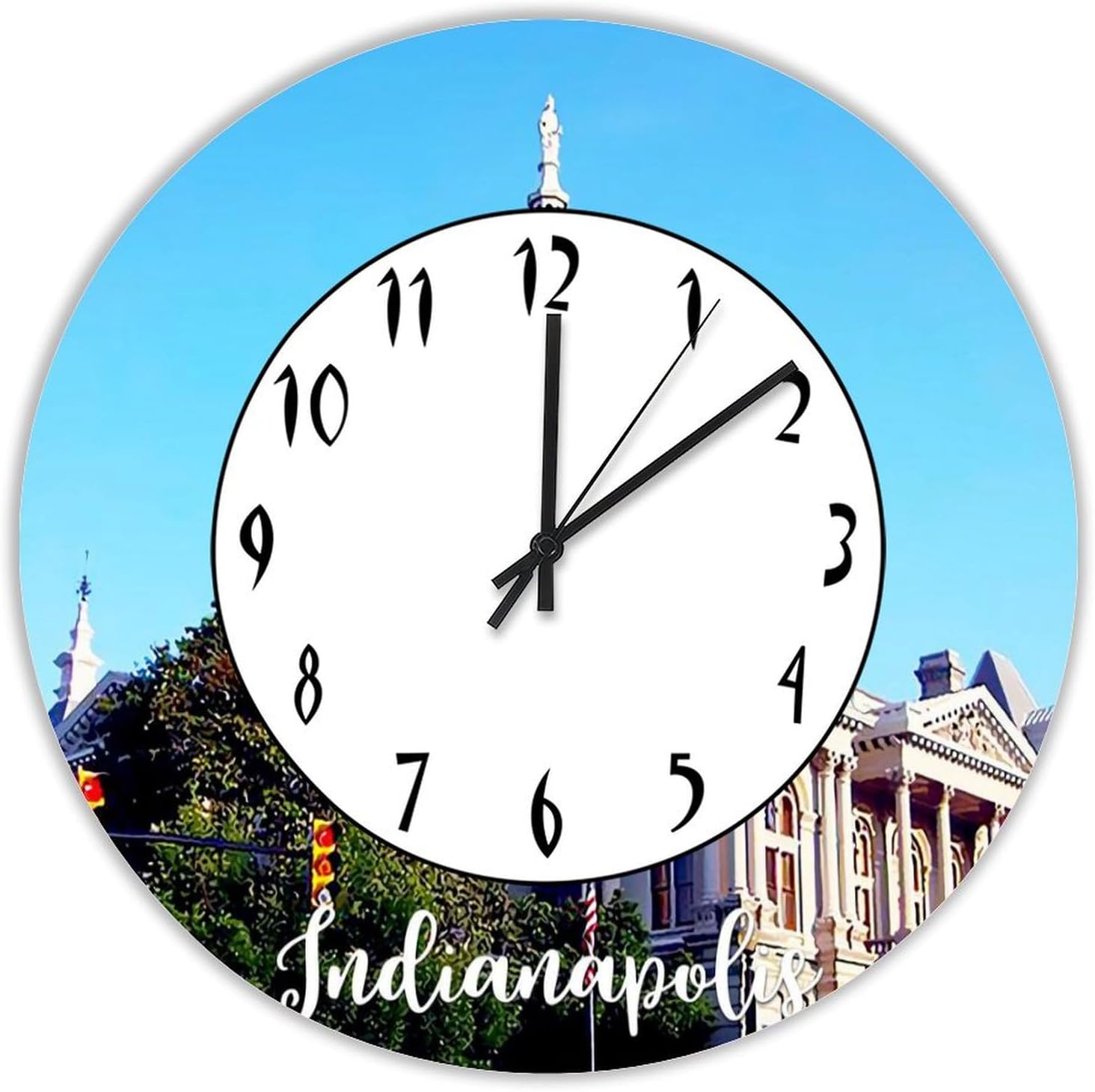 Indianapolis City View Wall Clock Indianapolis 12 Inch Round Wall Clocks Battery Operated Silent Non-Ticking Modern Hanging Clock for Bedroom Living Room Farmhouse Wall Decor