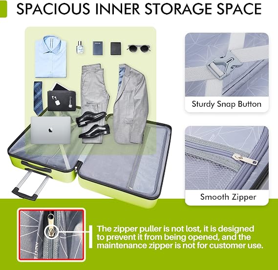 AnyZip Luggage PC ABS Hardside Lightweight Suitcase with 4 Universal Wheels TSA Lock Carry-On 20 Inch Apple Green