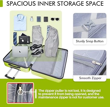 AnyZip Luggage PC ABS Hardside Lightweight Suitcase with 4 Universal Wheels TSA Lock Carry-On 20 Inch Apple Green