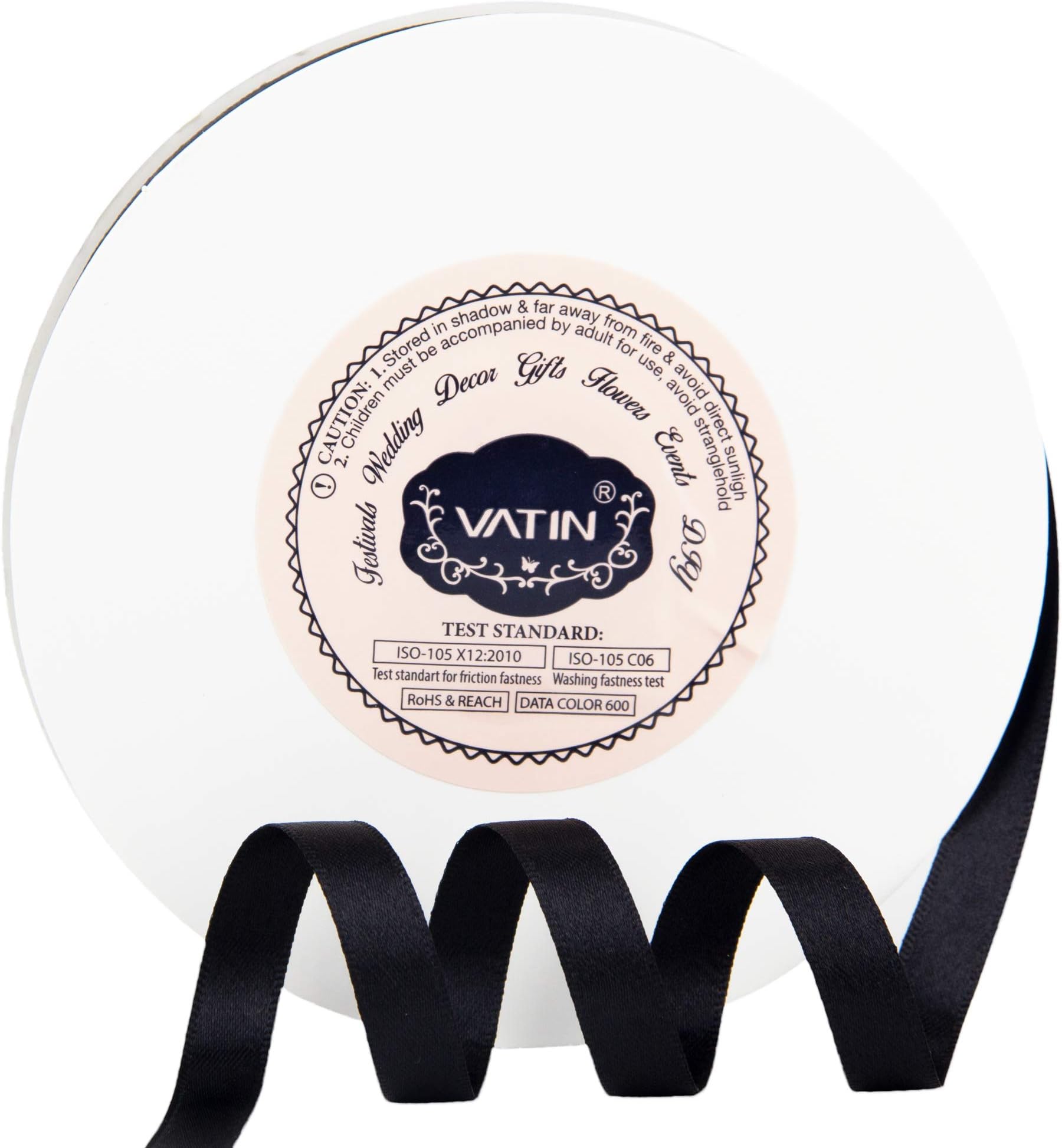 VATIN Solid Color Double Faced Black Satin Ribbon 3/8" Wide 50-Yards Long Perfect for Wedding Decor, Crafts, Bow Making, Sewing, Gift Package Wrapping and Other Projects