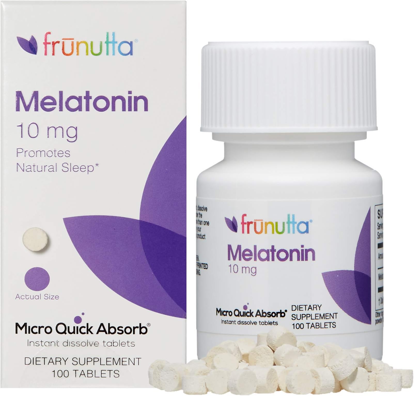 Frunutta Melatonin Under The Tongue Instant Dissolve Tablets - 10 mg x 100 Tablets - for Restful Sleep and Relaxation - Dietary Supplement- Non-GMO, Gluten Free and No Additives
