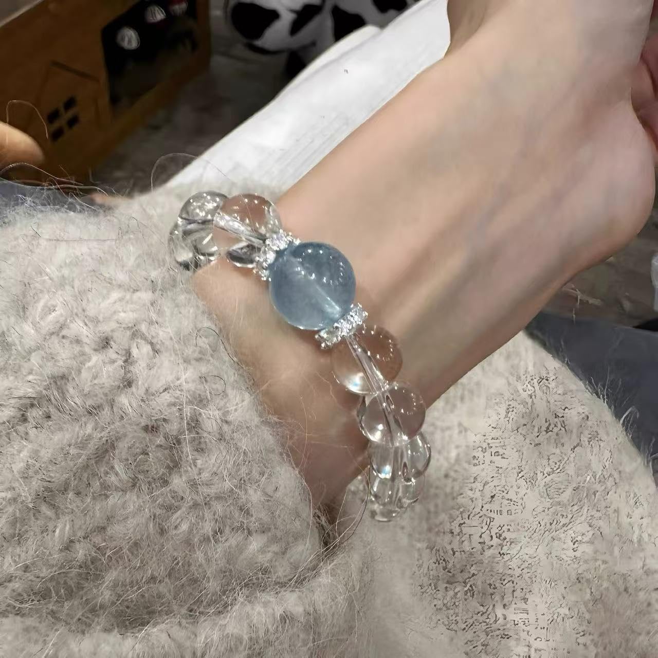 Natural Pulsera Elastico Cuentas Pulsera De Cristal Blanco Aguamarina Natural Para Mujer Un Regalo Ideal Para San Valentín Para Tu Novia 12mm