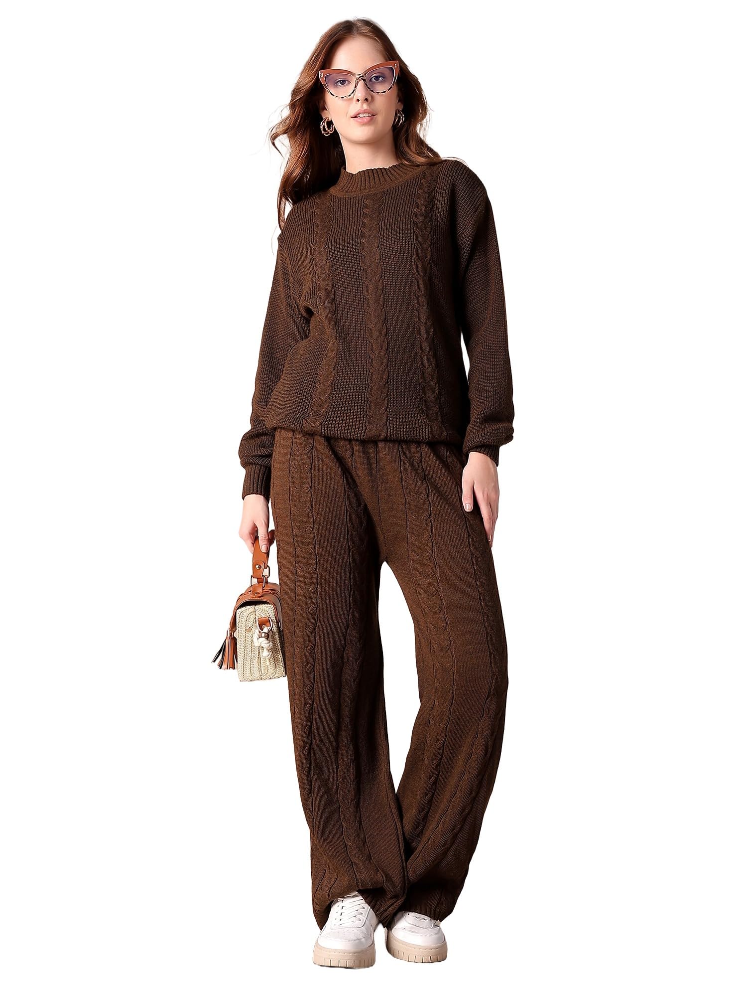 Woolen High Neck Sweater With Pajama Tracksuit For Women Winter Wear Co-ord Set