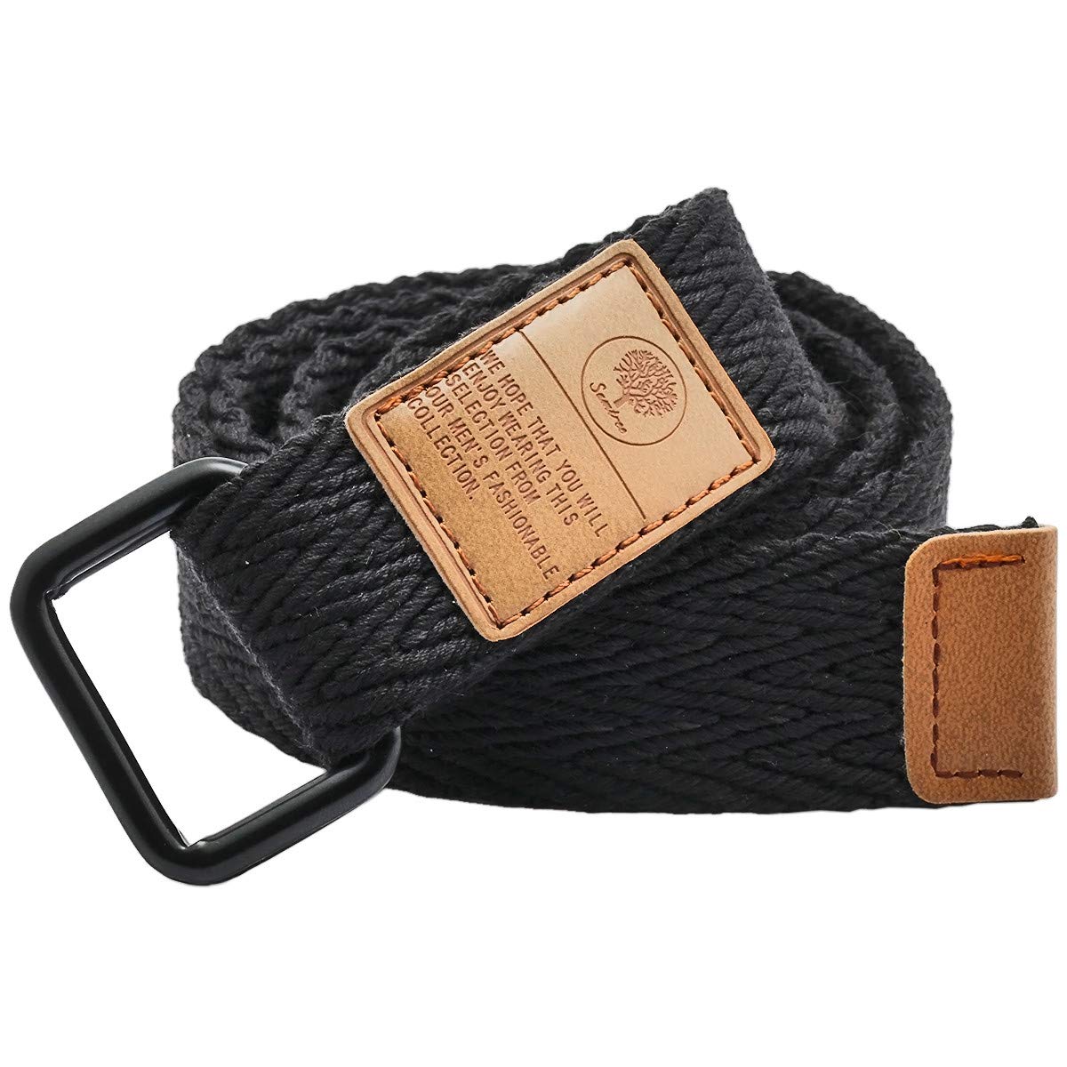 Kyeygwo Men's 07-Black Canvas Belts For Woman, Webbing Double Loop D Ring Buckle Jeans Waistband Belt, Black