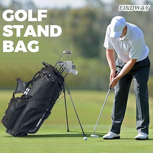 Miniatura 8 de Findway Bolsa de golf con soporte de 14 vías, bolsa de golf ligera con soporte para hombres y mujeres, bolsa de golf con correas dobles, divisores