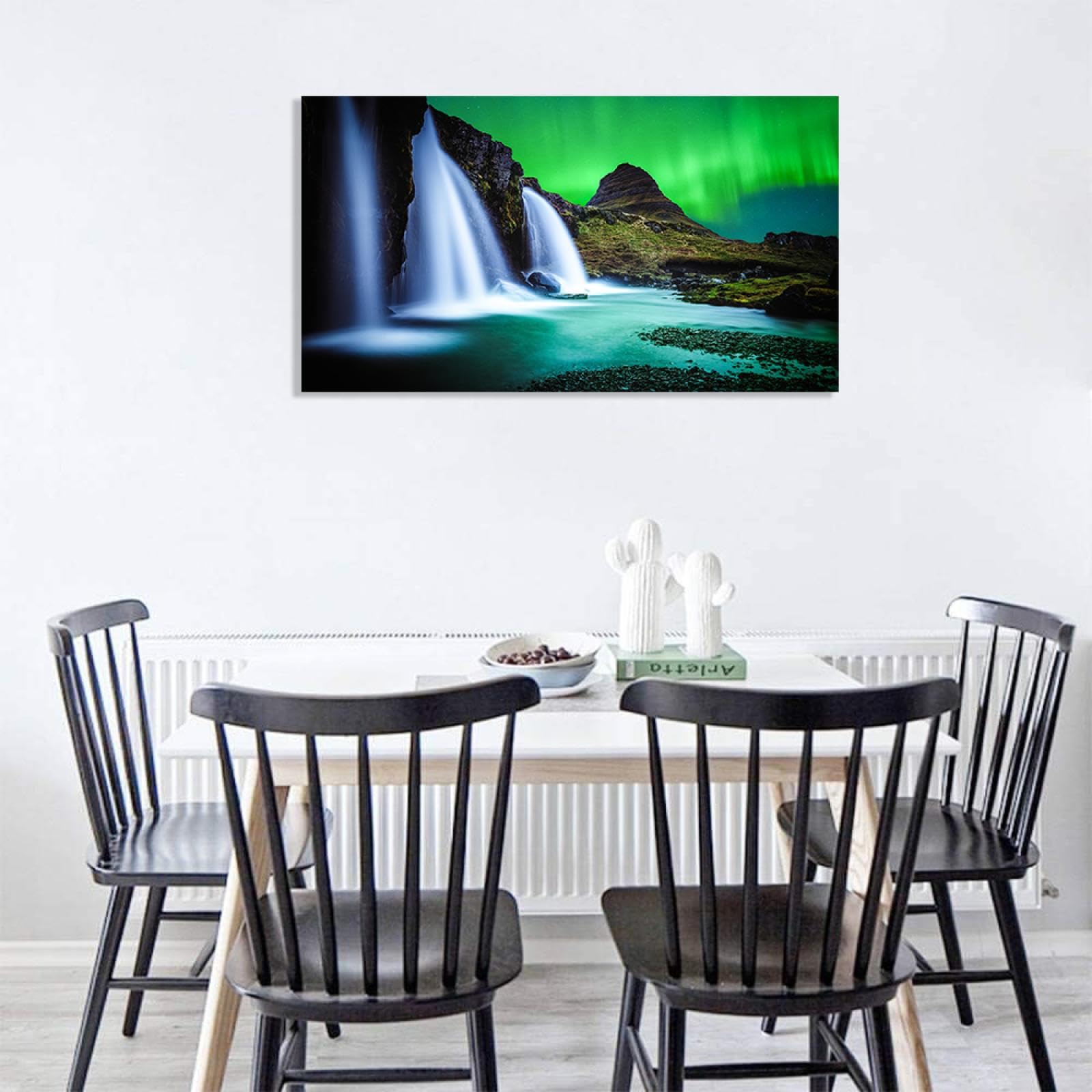Toile Déco Murale Aurores Boréales Vertes – Format 120x80 Cm Sans Cadre | Impression Sur Toile Pour Salle De Bain, Salon
