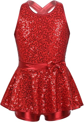 iiniim Girls Kids Sequin Ballet Jazz Modern Tap Dress Dance Wear Performance Costume