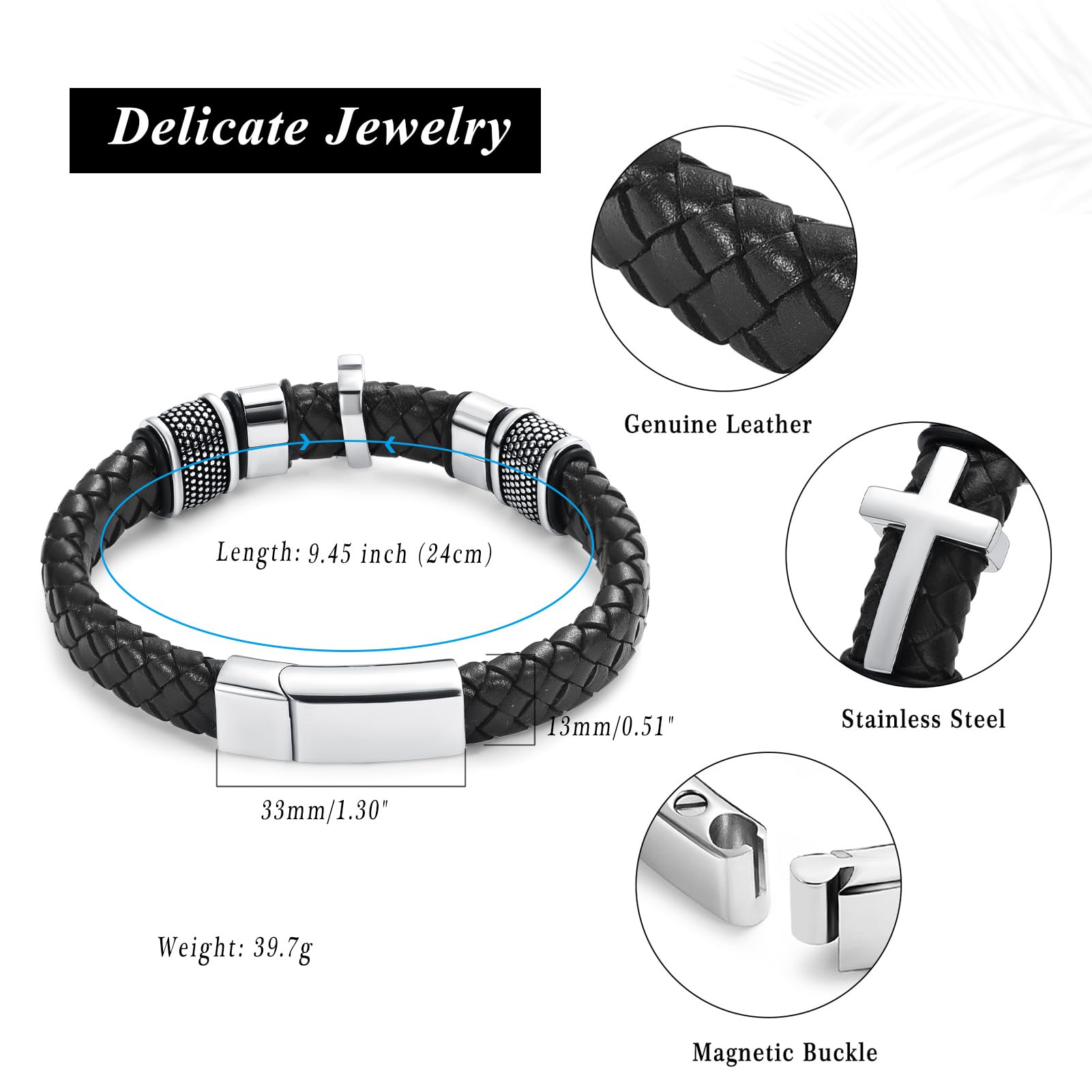 Bracciale a forma di croce per cenere, in vera pelle, con cenere commemorativa, gioielli, urna, ricordo