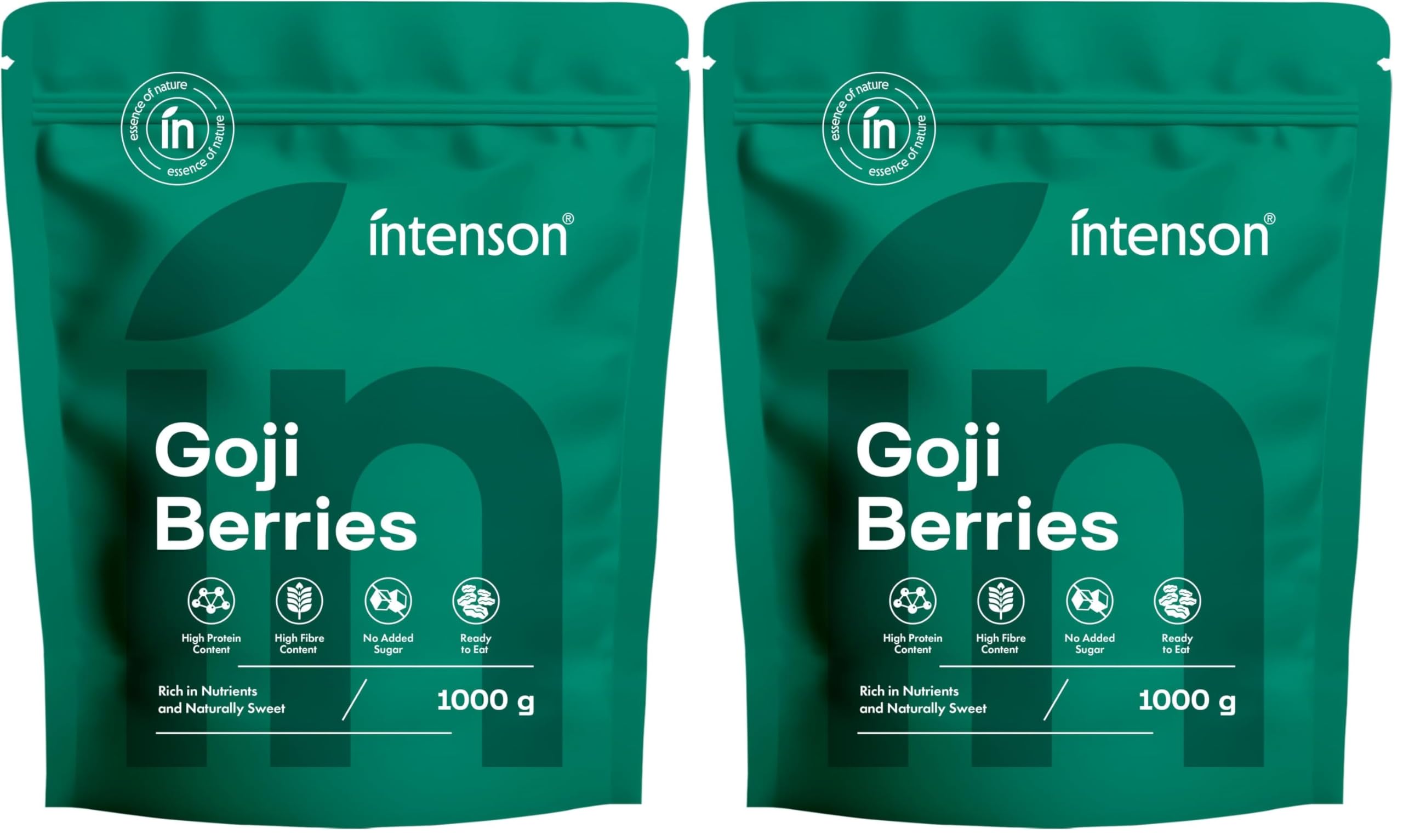 Intenson Getrocknete Gojibeeren, 1000 g, Natürlich süßes Superfood, Reich an Ballaststoffen, Antioxidantien und pflanzlichem Protein, Vegan, Glutenfrei, Ohne Zuckerzusatz (Packung mit 2)